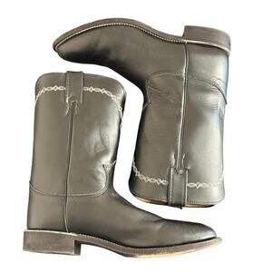 JUSTIN Black Brock Roper Boots with Embroidery Men size 9.5 D Made in USA